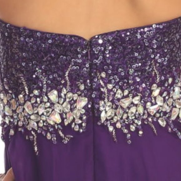 NEW LONG SLEEVELESS A-LINE CHIFFON DRESS EMBROIDERED WITH RHINESTONES GL1060 - Picture 11 of 11